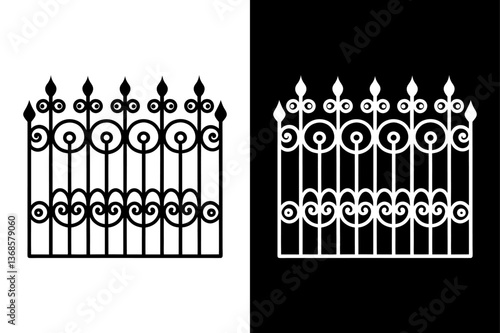 Cast Iron Fence Silhouette Vector  Elegant Black & White Design