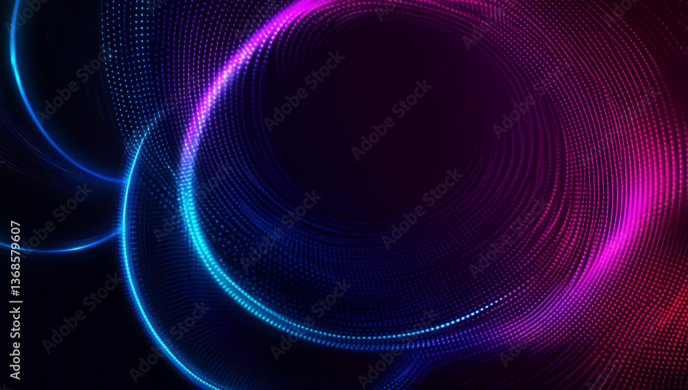 Fototapeta premium Vibrant neon light circles on dark background with blue, purple, and pink hues