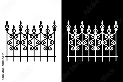 Cast Iron Fence Silhouette Vector  Elegant Black & White Design