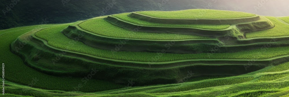 Lush green terraced fields in rows and layers display a beautiful natural landscape scene Lush green terraced fields in rows and layers display a beautiful natural landscape scene