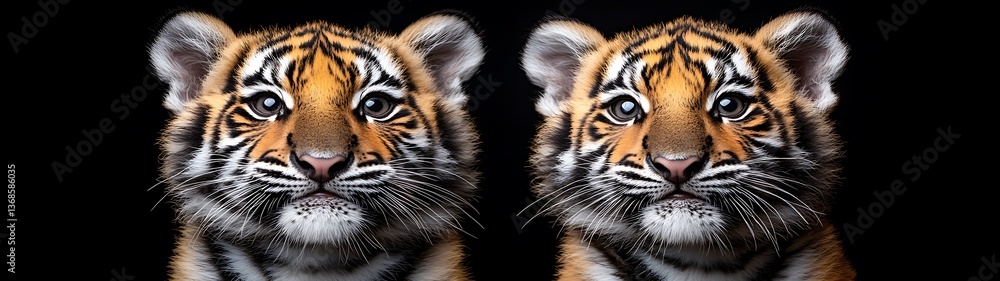 Naklejka premium Twin Tiger Cubs Portrait.
