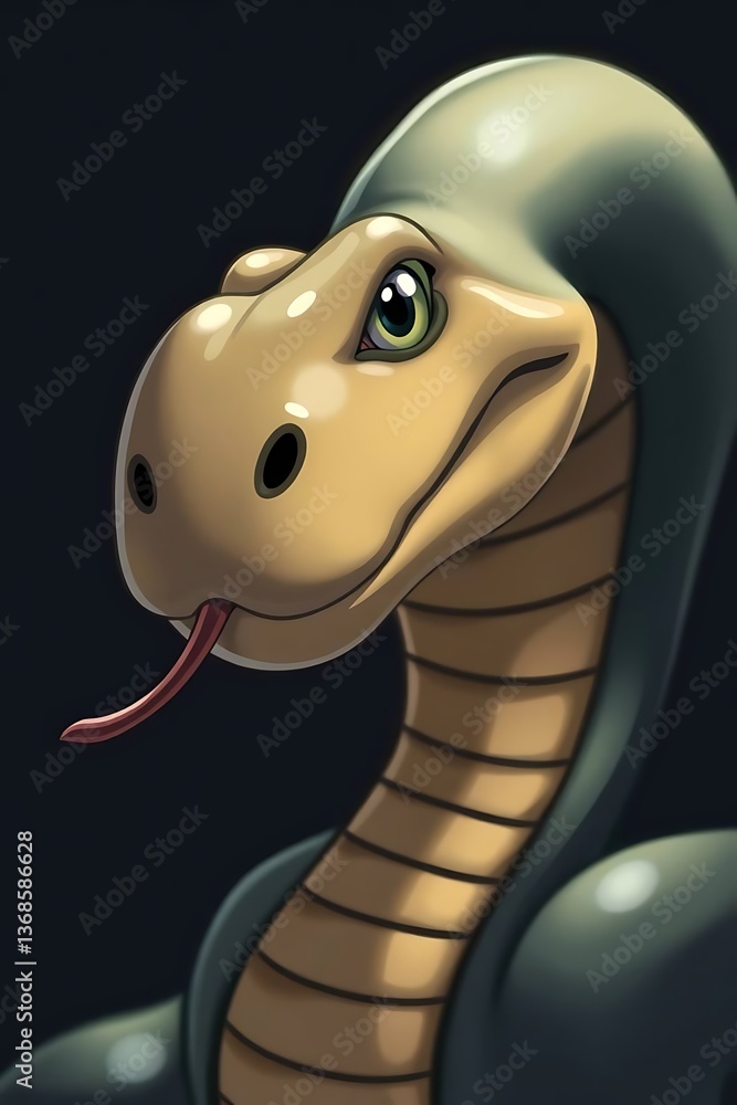 Fototapeta premium Cute serpent portrait in dark background