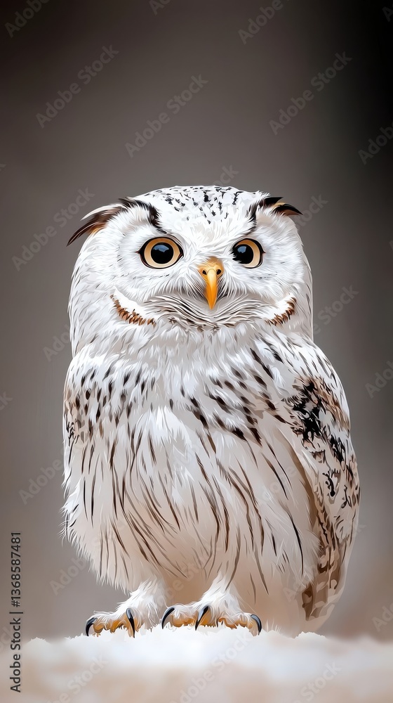 Fototapeta premium Majestic Snowy Owl Portrait in Detailed Close Up, Bird of Prey Illustration
