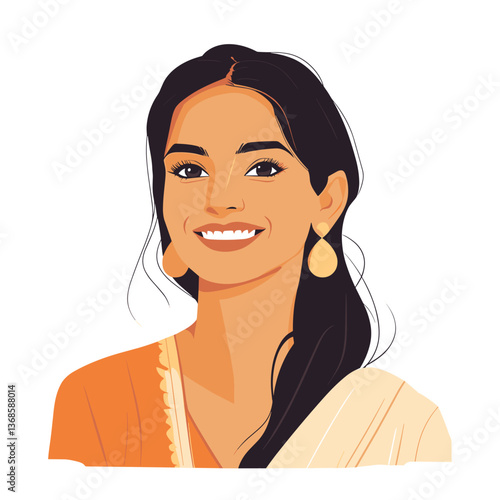 Joyful Indian woman smiling warmly in a traditional outfit during a festive celebration