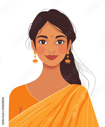 Joyful Indian woman smiling warmly in traditional attire during a festive celebration in bright daylight