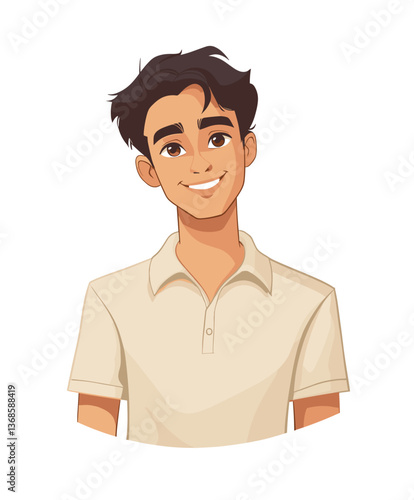 Friendly Middle Eastern young man smiling warmly in a casual setting, showcasing a cheerful personality and approachability