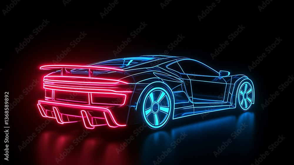 Fototapeta premium Neon Car Back View
