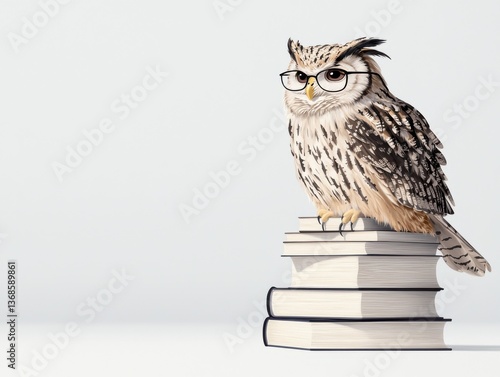 Wallpaper Mural Wise Owl with Glasses Perched on a Stack of Books Studying Education Concept Torontodigital.ca