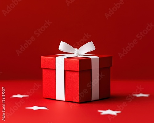 Wallpaper Mural A beautifully wrapped red gift box with a white ribbon on a festive red background. Torontodigital.ca