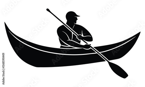A Canoe silhouette boat, A man kayaking silhouette vector illustration