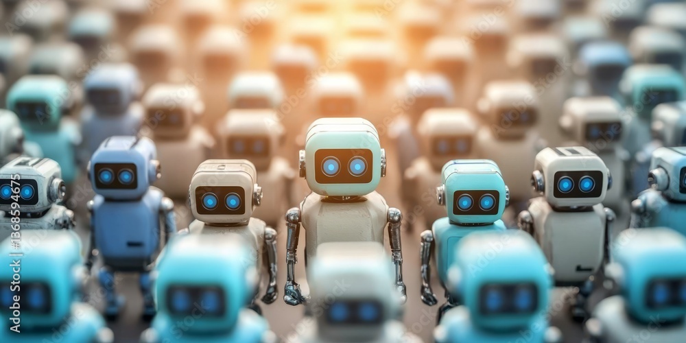 Obraz premium Playful texture pattern with multiple robotic figures.