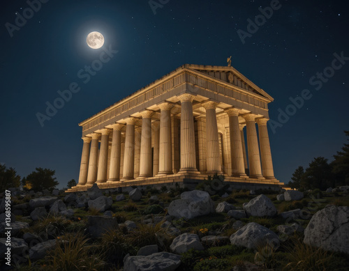 Temple of Artemis at Ephesus, Night View, Moonlit Ancient Wonder