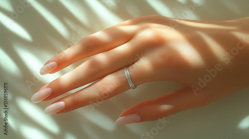 Wallpaper Mural Sunlit hand displays elegant ring, nude nails. Torontodigital.ca