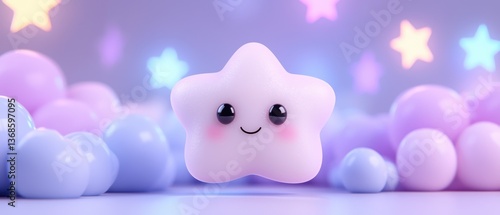 Wallpaper Mural A cute smiling star surrounded by colorful pastel spheres and soft glowing lights. Torontodigital.ca