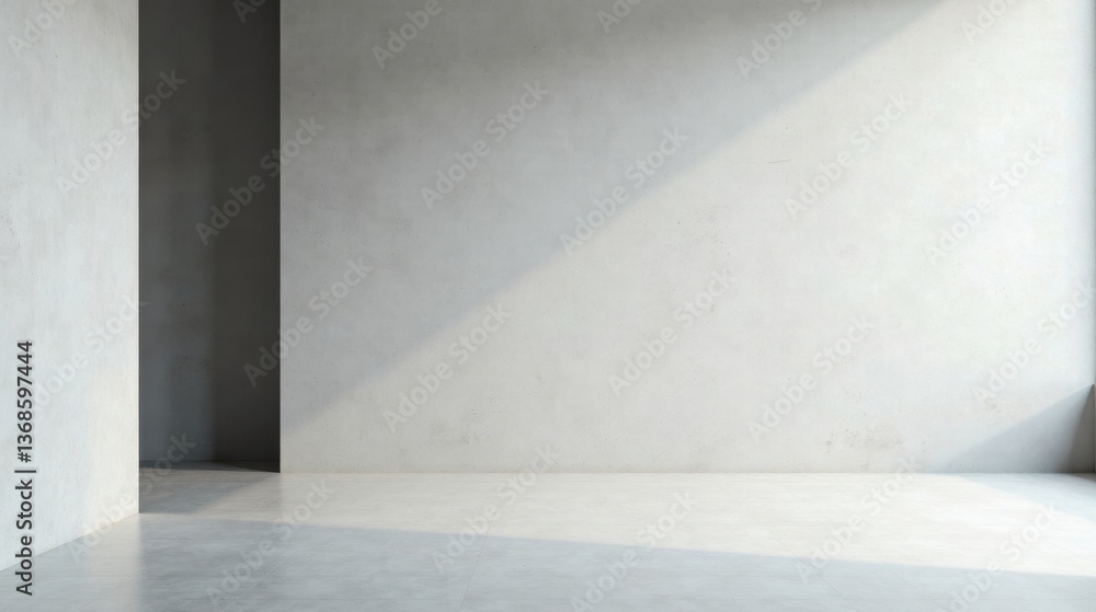 Empty Room with Sunlight Streaming Through a Window, Minimalist Concrete Walls and Floor, Perfect for Design Mockups