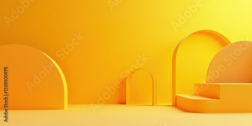 Abstract Yellow Architectural Forms and Curved Platforms for Product Display