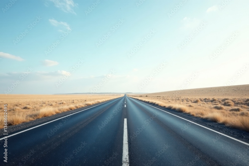 Endless Asphalt Journey Across a Serene, Golden Plain Under a Vast, Open Sky Endless Asphalt Journey Across a Serene, Golden Plain Under a Vast, Open Sky