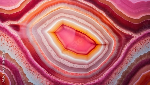 Abstract Close-Up Photograph of Swirling Mineral-Like Patterns in Warm Pink and Orange Tones