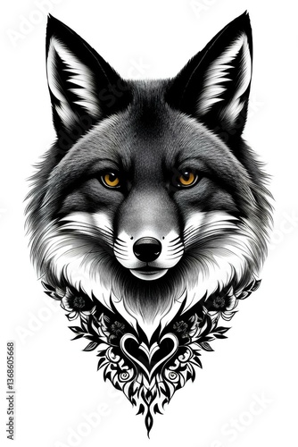 Illustration of Black and White Fox