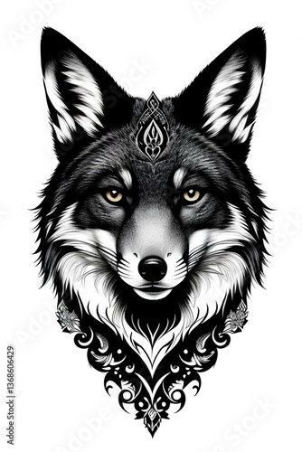 Illustration of Black and White Fox