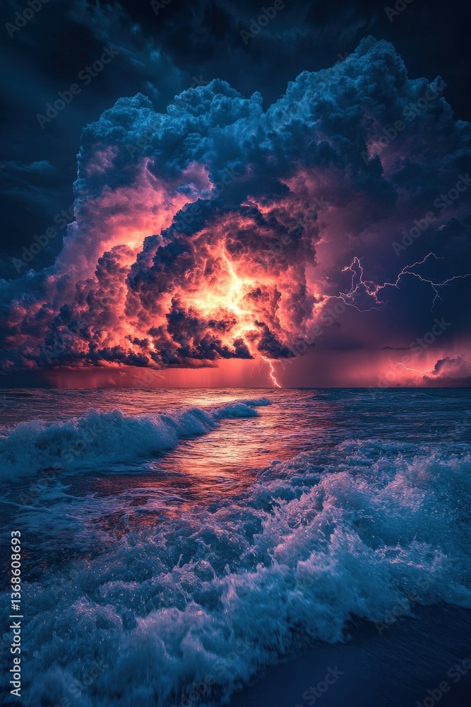 Fototapeta premium Night storm over a vibrant coastal landscape