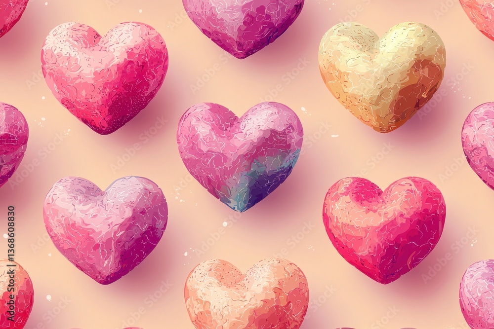 Seamless Pattern of Colorful Heart Shapes on Pastel Background Seamless Pattern of Colorful Heart Shapes on Pastel Background