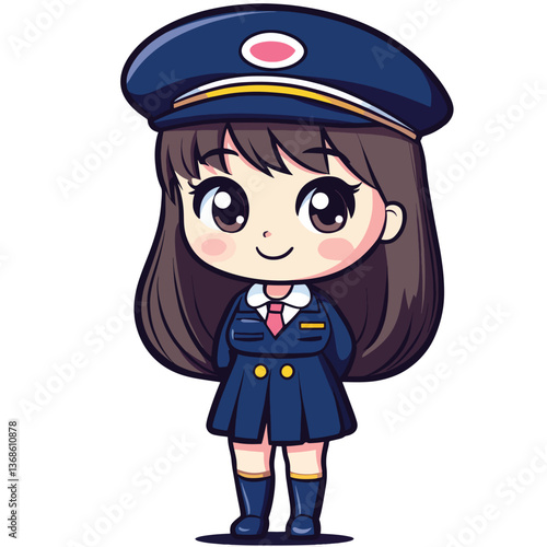 cartoon cute Train Operator girl