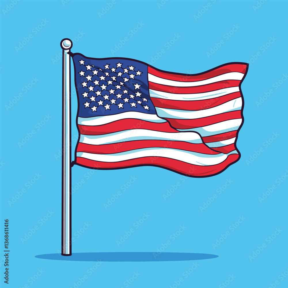 Fototapeta premium cartoon american flag no details solid background