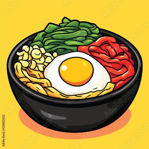 cartoon Bibimbap no details solid background