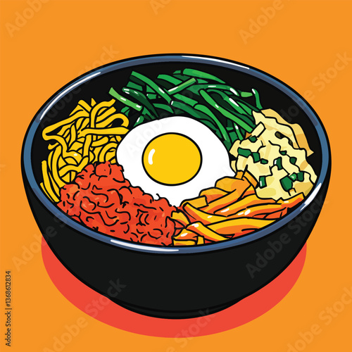 cartoon Bibimbap no details solid background