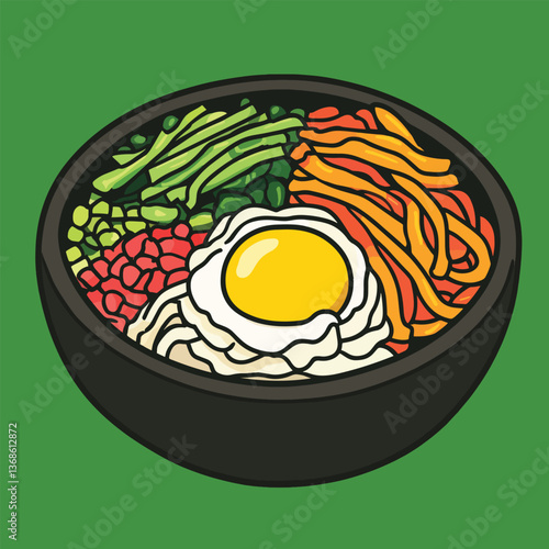 cartoon Bibimbap no details solid background