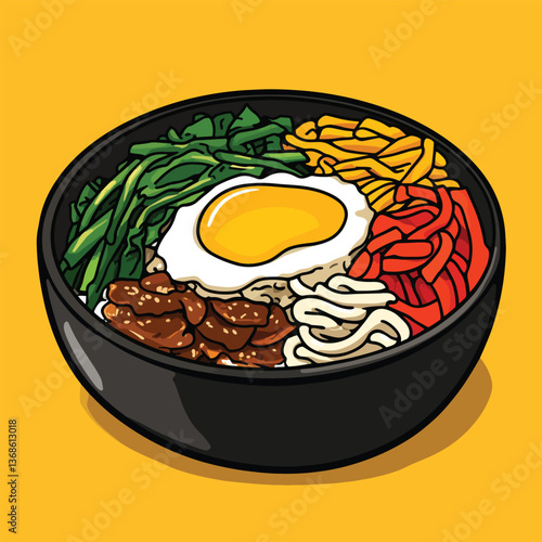 cartoon Bibimbap no details solid background