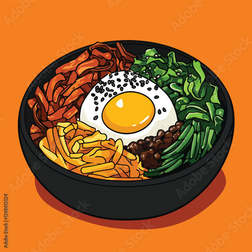 cartoon Bibimbap no details solid background