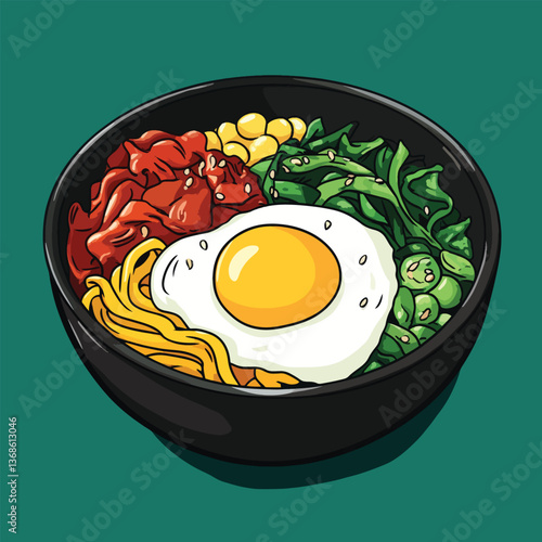 cartoon Bibimbap no details solid background