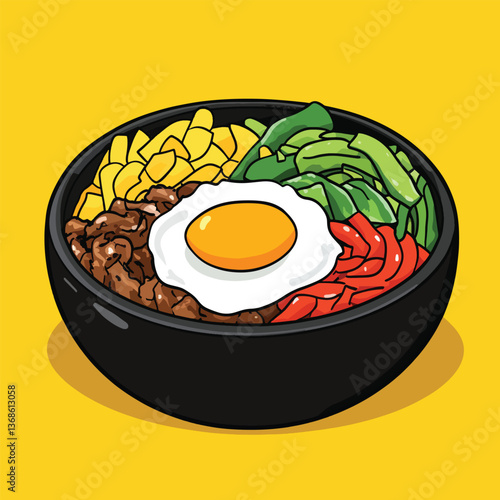cartoon Bibimbap no details solid background