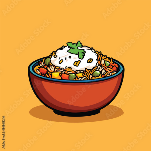 cartoon Biryani no details solid background bright color