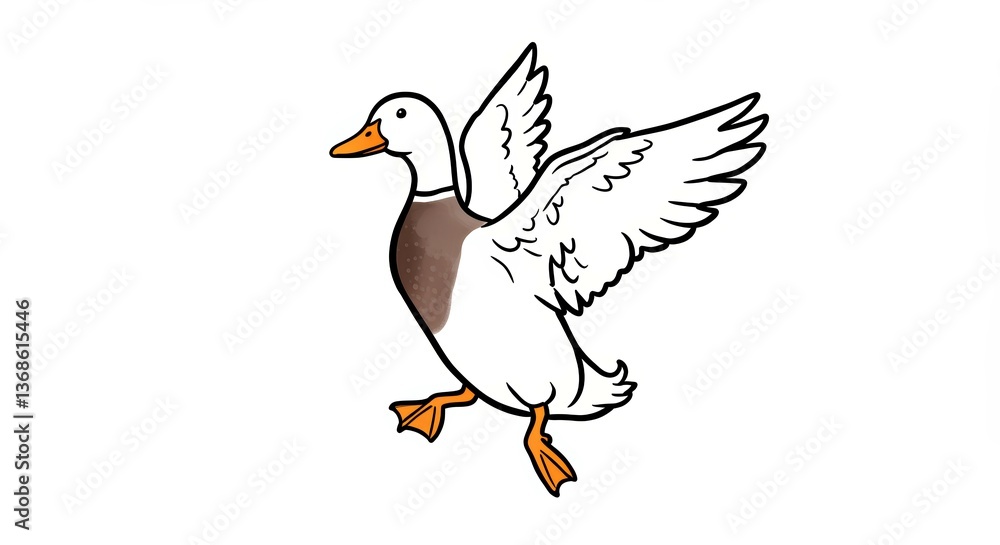 Cartoon duck flying with outstretched wings on a white background Cartoon duck flying with outstretched wings on a white background