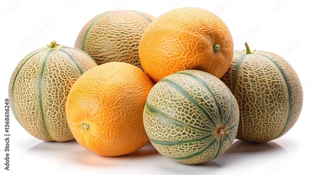 A Group of Ripe and Juicy Cantaloupes and Honeydew Melons Ready to Eat A Group of Ripe and Juicy Cantaloupes and Honeydew Melons Ready to Eat