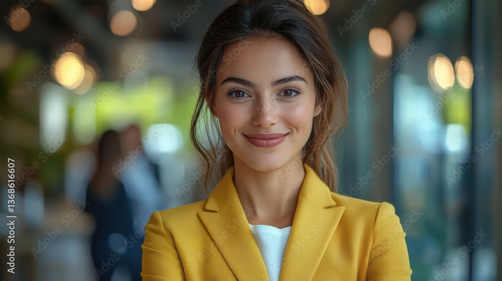 Empowered businesswoman exudes confidence in a modern office setting Empowered businesswoman exudes confidence in a modern office setting