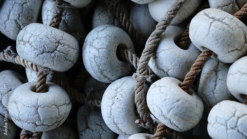 worn fishing buoys as background
