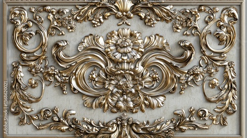 Ornate gold relief panel on light beige background