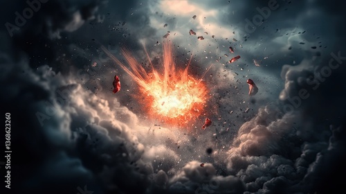 Wallpaper Mural A dramatic explosion illuminates a dark sky, depicting power and chaos in a captivating scene of destruction. Torontodigital.ca