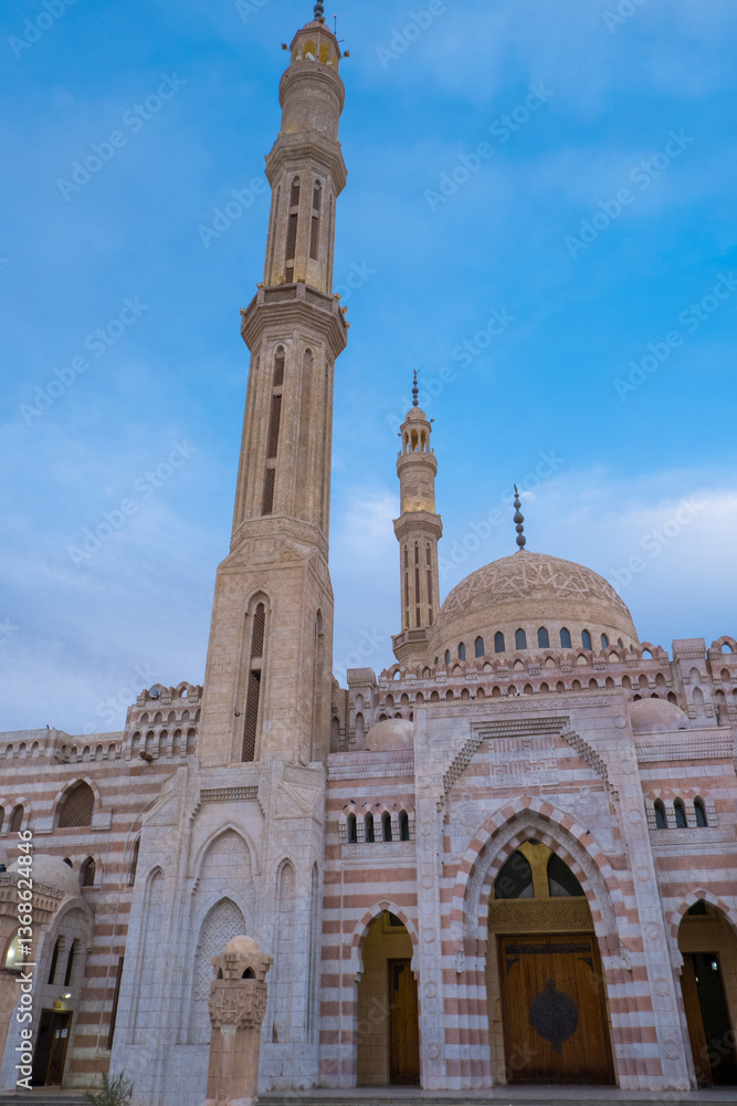 Beautiful Al Mustafa Mosque in Sharm el-Sheikh in Egypt, at sunset.