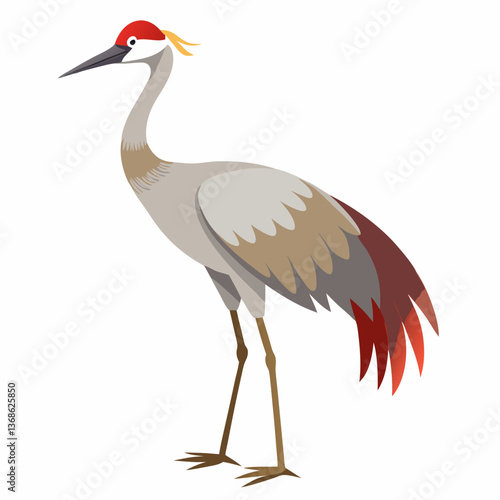 Minimalist Sandhill Crane Vector Design on White Background