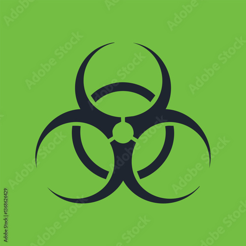 Black biohazard symbol on a green background. Warning graphic