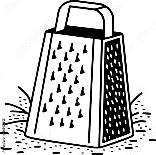 Illustration of a kitchen grater with handle on white background