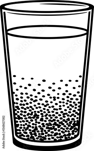 black and white illustration of a fizzing beverage in a glass, carbonated drink concept, bubbles rising