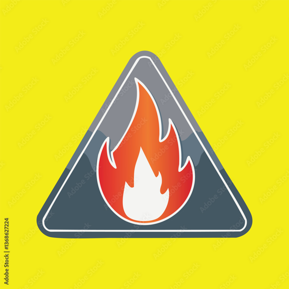 Fire hazard sign. Triangle shape warning of flames on yellow background Fire hazard sign. Triangle shape warning of flames on yellow background