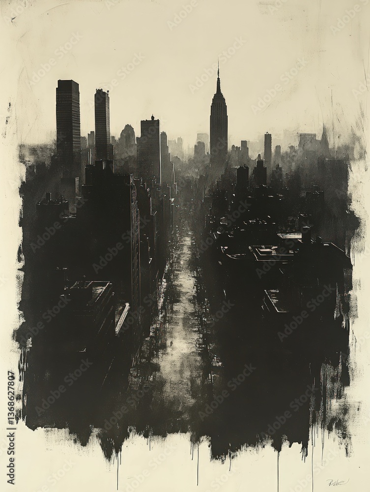 Obraz premium Monochrome city skyline dramatic shadows urban vista