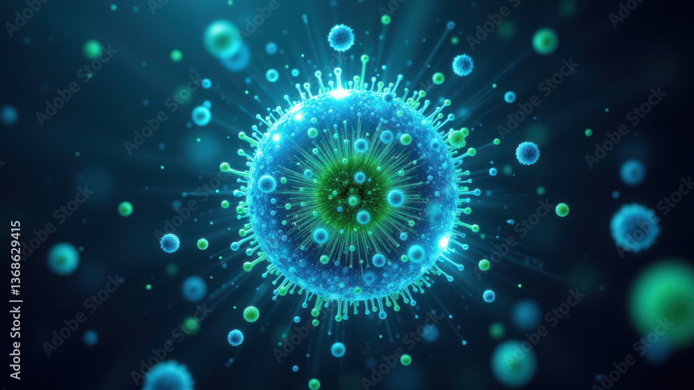 NAD+ molecule with surrounding particles, illustrating its molecular structure and role as an electron carrier in biological systems. NAD+ molecule with surrounding particles, illustrating its molecular structure and role as an electron carrier in biological systems.